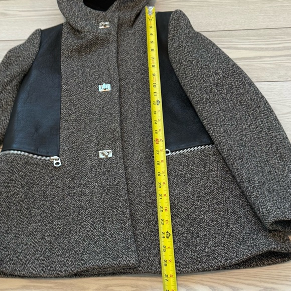 Sandro Paris 36 wool cowhide leather peacoat jacket grey black tweed luxury fall - Picture 3 of 12